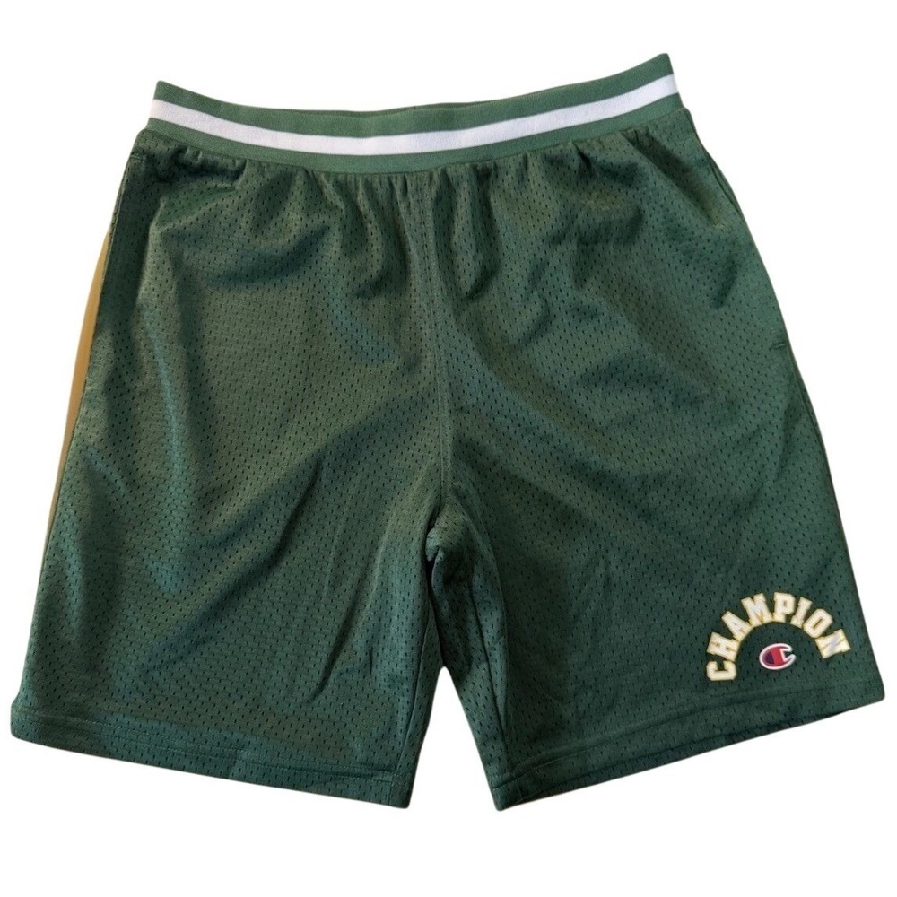 Champion Kids XL 18/20 Mesh Athletic Shorts Green White Stripe Logo 0691